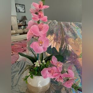 Light pink and light brown,White Vase Faux Floral Accent Arrangement